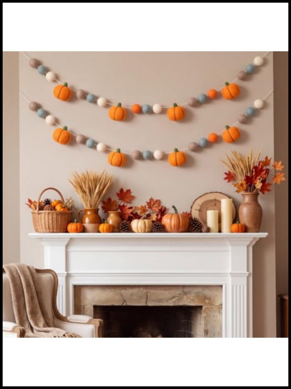 Felt Pumpkin Garland 2pc Thanksgiving Fall Home Mantel Wall Decor